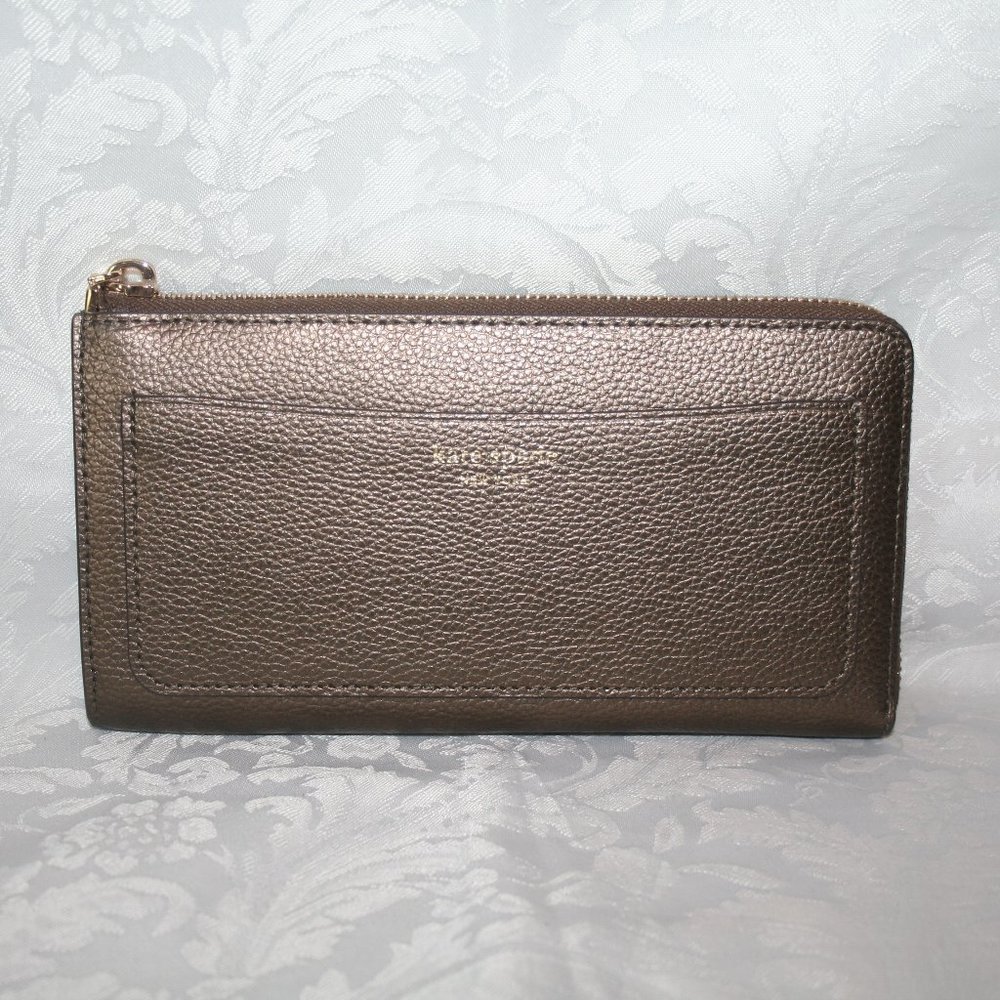 KATE SPADE ZIP AROUND BRONZE PEBBLE LEATHER